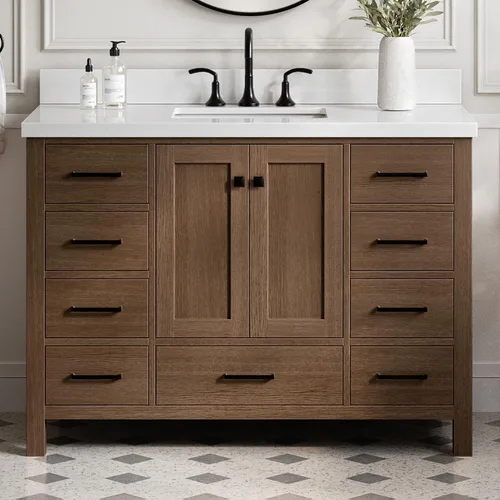 Vista 53 de ARIEL Cambridge - Mueble de baño con lavabo de 42 pulgadas, madera maciza, encimera de cuarzo blanco puro de 1.5 pulgadas, fregadero rectangular
