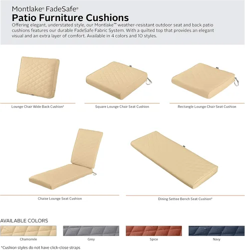 Vista 6 de Classic Accessories Montlake FadeSafe FadeSafe - Funda de cojín acolchada para patio, resistente al agua, 21 x 19 x 3 pulgadas, manzanilla