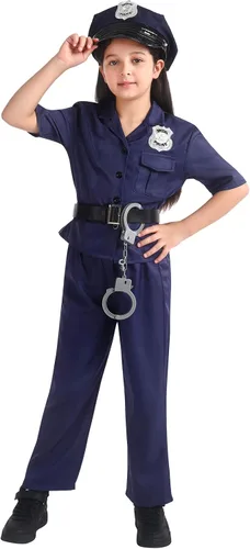 Vista 2 de Doxrmuru Girls Police Officer Costume Cop Uniform for Kids Halloween Dress Up Cosplay Costume 3-10 Years
