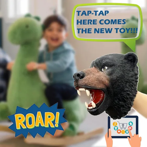 Vista 8 de Gemini&Genius Juguete de oso para niños, marioneta de mano de oso – Oso negro americano de goma suave Bruin Head juguete para juegos de rol, cuentos