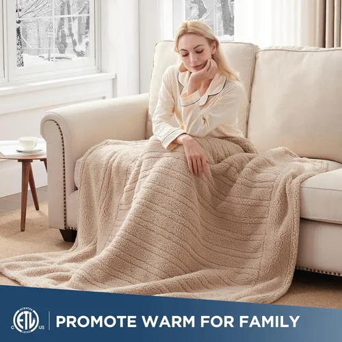 Vista 3 de Westinghouse Manta Eléctrica Tamaño Throw, Manta Térmica de Felpa Sherpa Suave con 6 Niveles de Calefacción y 2-10 Horas de Apagado Automático, Azul