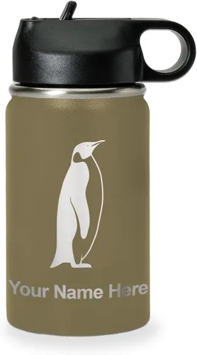 Vista 25 de LaserGram Botella de agua personalizada, pingüino, acero inoxidable de doble pared aislada al vacío con popote superior, regalo grabado