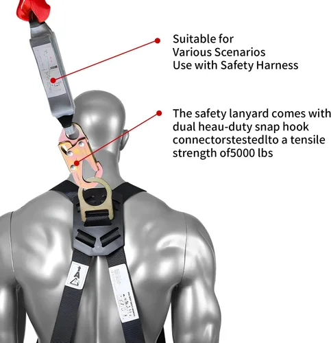 Vista 5 de Arnés de seguridad Cordón de protección contra caídas de 6 pies - Cordón de seguridad de doble pierna con absorción de impactos internos