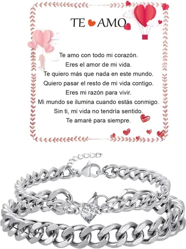 Vista 20 de Pulseras de cadena cubana a juego para parejas, regalos para novio, marido, alma gemela, novia, San Valentín, aniversario, cumpleaños, regalo