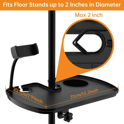 Vista 6 de Bandeja de soporte para micrófono con soporte para teléfono, abrazadera grande de 12.2 pulgadas en la mesa de estante Fits 0.4"-2" pole. Hold 9.9