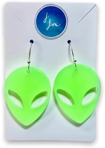Vista 5 de Pendientes alienígenas que brillan en la oscuridad, accesorios para festivales rave reactivos a la luz negra, joyería divertida y extraña, bonito