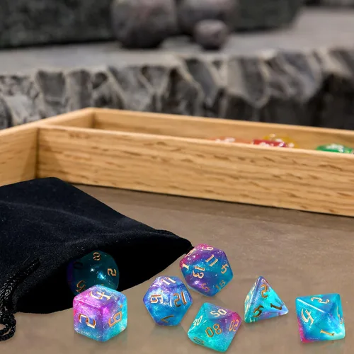 Vista 6 de Juego de dados D20 de resina translúcida de colores poliédricos con caja de dados y bolsa de organza gigante D4 D6 D8 D10 D12 D20 juego de dados