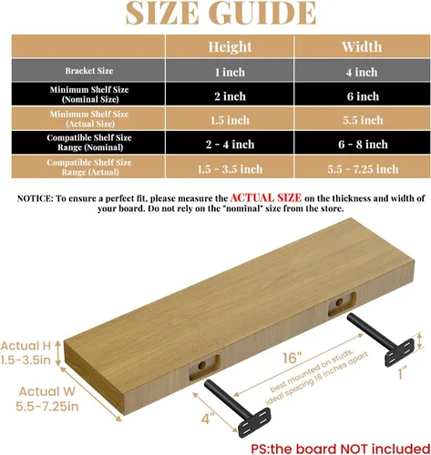 Vista 2 de 4 piezas de soportes de estante de pared resistentes para estantes flotantes ocultos, soportes de estante negros decorativos para estantes flotantes
