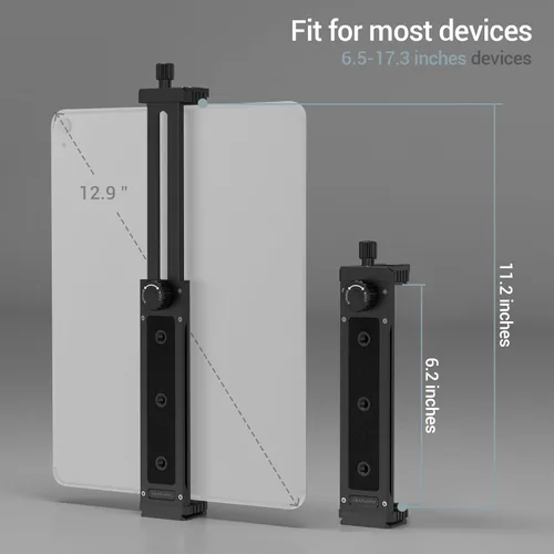 Vista 4 de Adaptador de trípode de aluminio para iPad Pro 12.9/11 (6.5"-17.3") - Soporte universal para tableta con tornillo de 1/4