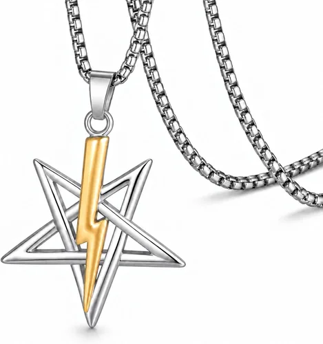 Vista 12 de TempBeau Collar con colgante de pentagrama satánico Baphomet, joyería Negro