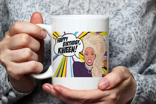Vista 3 de Fonhark - RuPaul's Drag Race, Happy Birthday Kween! Taza de café inspirada, cultura pop de reality TV, taza de café novedosa de 11 onzas