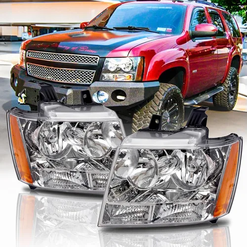 Vista 7 de Conjunto de faros delanteros y traseros compatible con Chevy Tahoe 2007-2013 para Suburban 1500 2500 2007-2014, carcasa cromada, lámpara de cabeza