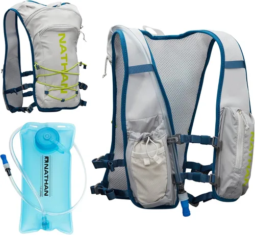 Vista 12 de Nathan QuickStart - Chaleco de hidratación con vejiga o frascos, bolsillos de almacenamiento, tela transpirable que absorbe la humedad, correas