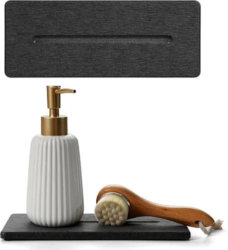 Vista 10 de Paquete de 2 bandejas de fregadero de piedra de diatomita, tapete de grifo absorbente de agua para encimera de cocina y baño, jabonera decorativa