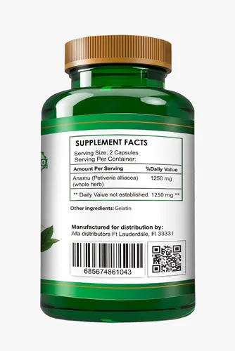 Vista 2 de Vitaminas Orgánicas Anamu 1250mg 100% Cultivado Orgánicamente 120 Cápsulas Petiveria Allicea