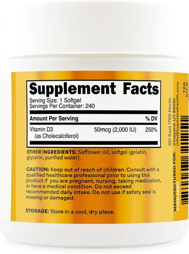 Vista 4 de Type Zero Vitamina D3 2000 iu, 240 cápsulas blandas, sin OMG y sin gluten