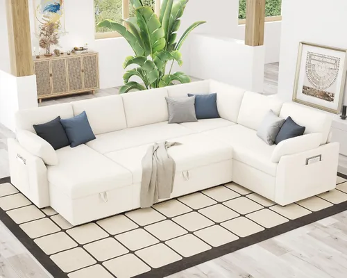Vista 10 de VanAcc - Sofá cama con sofá cama extraíble de 2 en 1 con sofá cama extraíble con chaise de almacenamiento para sala de estar, cómodo sofá cama, Beige