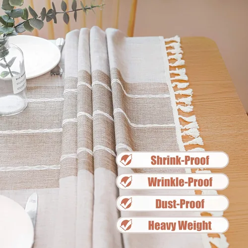 Vista 3 de Vonabem Mantel con borlas de algodón y lino, para cocina, comedor, sin arrugas, manteles (café, 60 pulgadas, redondo)