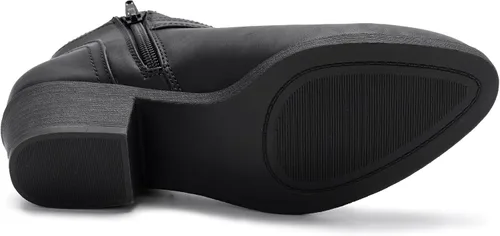 Vista 4 de Athlefit Botines gruesos de tacón bajo para mujer, botines clásicos con punta puntiaguda y cremallera lateral