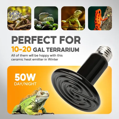 Vista 5 de HealSmart 50W Lámpara de calor para reptiles, emisor de calor cerámico, sin emisión de luz, bombillas de calor adecuadas