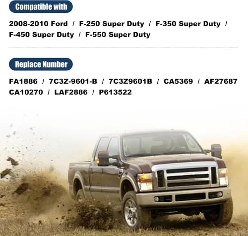 Vista 6 de Sporacingrts Filtro de aire compatible con Ford F250 F350 F450 F550 Super Duty 2008 2009 2010 6.4L Powerstroke motor diesel reemplazo FA1886