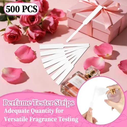 Vista 3 de RAINFLOW 500 tiras probadoras de perfume, tiras de prueba de fragancia, tiras de aroma desechables a granel, diseño fuerte absorbente para escribir