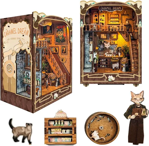 Vista 14 de Kit de rincón de libros mágico - Kit de casa de muñecas en miniatura DIY para adultos y adolescentes, rompecabezas de madera 3D para estantería