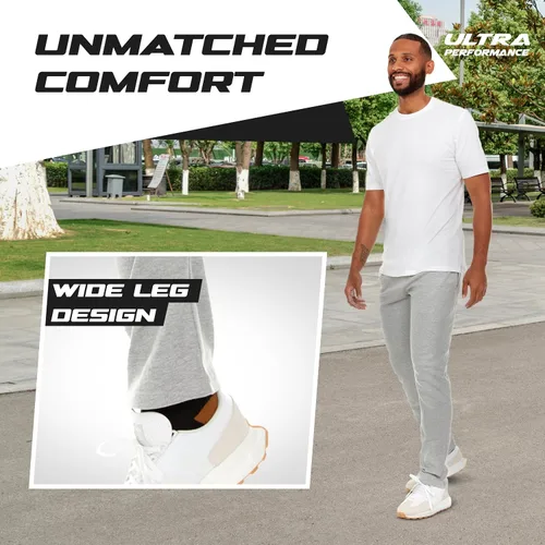Vista 3 de Ultra Performance 3 Pack Mens Fleece Wide Leg Sweatpants with Pockets, Open Bottom Workout Sweatpants for Men