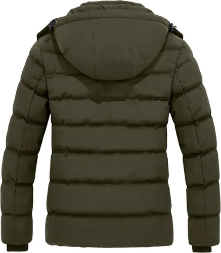 Vista 3 de Wantdo - Abrigo acolchado con capucha para mujer, chaqueta puffer cálida y gruesa de invierno con capucha removible Verde militar