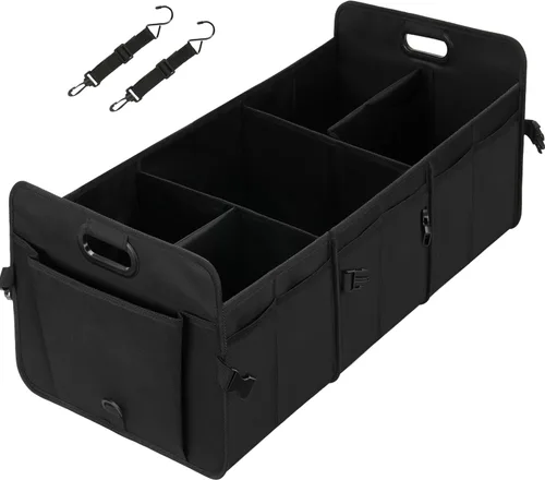 Vista 15 de YSSOA Organizador de maletero para coche/SUV/camión, caja de almacenamiento automotriz plegable de 2 compartimentos, poliéster Oxford 600D Negro