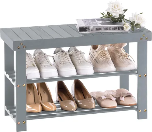 Vista 13 de Apicizon Banco de Zapatos de Bambú para Entrada, Banco Organizador de Zapatos de 3 Niveles para Puerta Principal, Pequeño Organizador de Zapatos