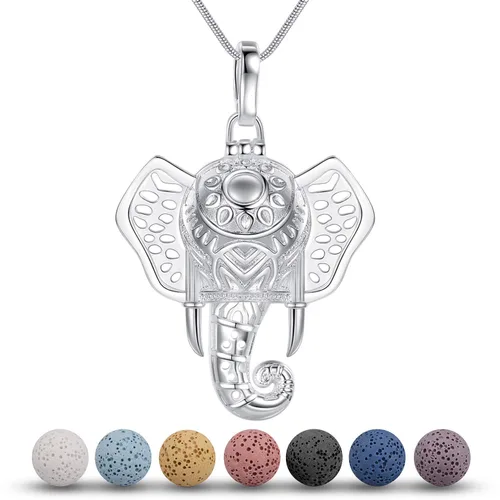 Vista 8 de Paquete de 2 collares difusores de piedra de lava de animales lindos para mujeres, juego de joyas de aromaterapia de aceite esencial, elefante