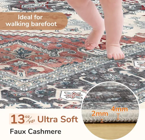 Vista 270 de OPPODREAM Alfombras suaves, pequeñas y lavables con parte trasera antideslizante, alfombra de cachemira sintética de pelo bajo, 2 x 3 pies, azul