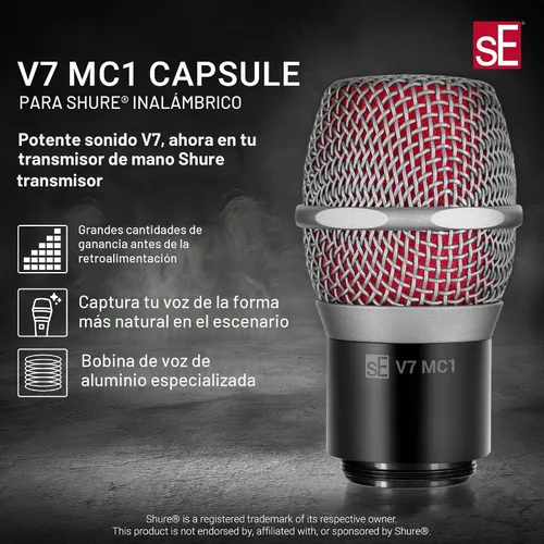Vista 2 de SE ELECTRONICS V7 MC1 - Cápsula de micrófono inalámbrico, compatible con transmisores inalámbricos Shure, micrófono dinámico profesional para canto