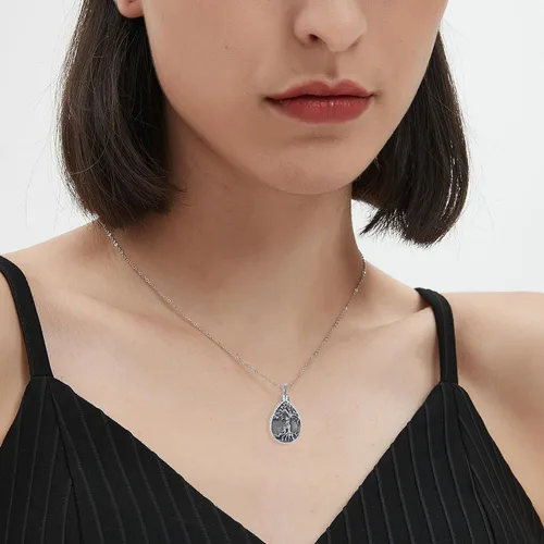 Vista 104 de Collar con colgante de urna de cenizas de cremación y árbol de la vida para mujer, plata de ley US1