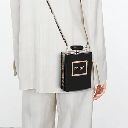 Vista 5 de WJCD Monederos transparentes para mujer, con forma de perfume de París, bolso de noche, bolso de banquete vintage