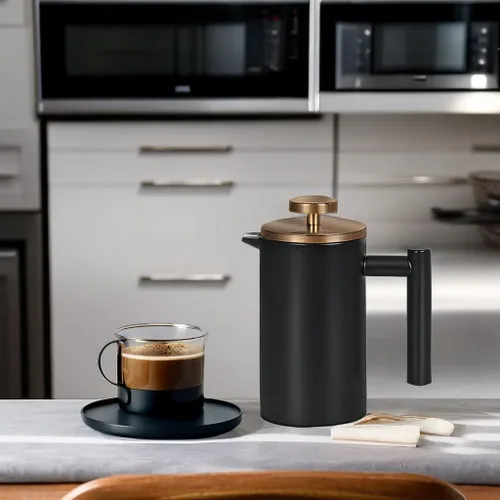 Vista 7 de Prensa Francesa Pequeña 350ml Negra, Prensa Francesa de Acero Inoxidable con Pared Doble Aislada para Viaje y Camping, Cafetera de Café Colado