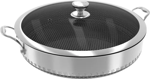 Vista 8 de Sartén Salteadora de Acero Inoxidable 316L de 5QT Wok Hexagonal Antiadherente con Tapa, Dos Asas para Sostener, Libre de PFOA, Apto
