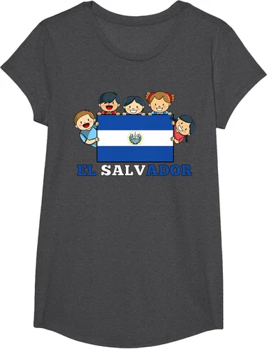 Vista 44 de Camiseta salvadoreña del Mes de la Herencia Hispana con la bandera de El Salvador para niños, Negro
