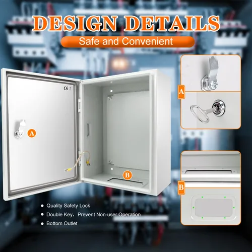 Vista 4 de Caja Eléctrica Exterior 12 x 12 x 8'' Gabinete NEMA 4X Caja de Acero Impermeable Caja de Conexiones Eléctrica Bloqueable Gabinete Eléctrico Exterior