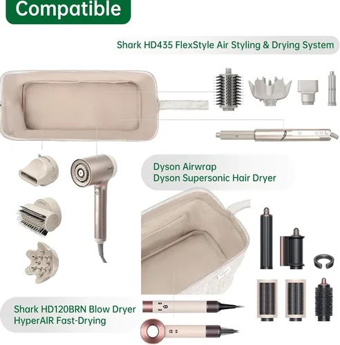 Vista 7 de KarSyon Shark Flex Style Funda para Dyson Airwrap cepillo secador de pelo Revlon herramientas para el cabello, bolsa de viaje, estuche de Beige