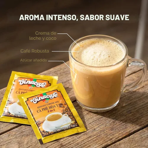 Vista 6 de Vinacafe Paquetes de café instantáneo 3 en 1 auténtico sabor vietnamita, mezcla equilibrada de café de tostado medio para una preparación rápida