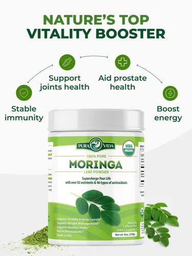Vista 6 de PURA VIDA MORINGA Polvo orgánico de origen único - Polvo de hojas 100% premium, moringa oleifera orgánica USDA, polvo de hoja de moringa - Perfecto