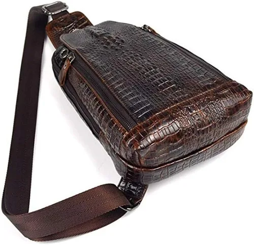 Vista 6 de Mochila estilo bandolera de piel para hombres y mujeres, bandolera de hombro, al pecho, mochila de uso diario para viajes, al aire libre