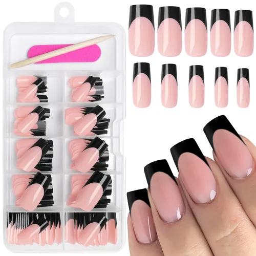 Vista 10 de AddFavor Uñas Postizas de Punta Francesa Cortas, 120 piezas Uñas Postizas Blancas con Punta Francesa Uñas Postizas Cuadradas Nude Uñas Acrílicas