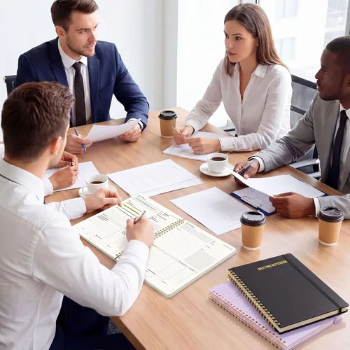 Vista 8 de SUNEE Cuaderno de reuniones para el trabajo con pestañas adhesivas, 160 páginas, planificador de proyectos de tamaño B5, cuaderno organizador