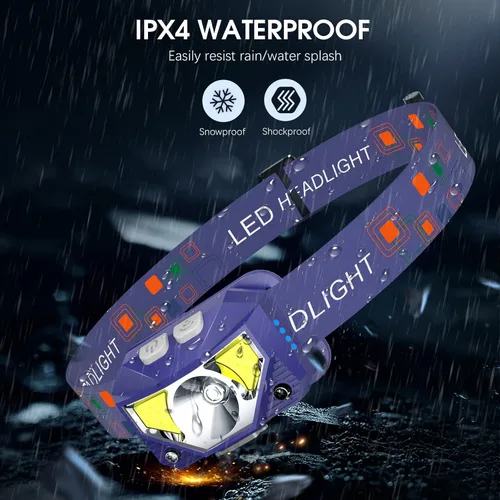 Vista 6 de LHKNL Linterna Frontal, Lúmenes LED Ultra Brillante Recargable con Luz Blanca y Roja, Paquete de 2 Lámparas de Cabeza Impermeables con Sensor