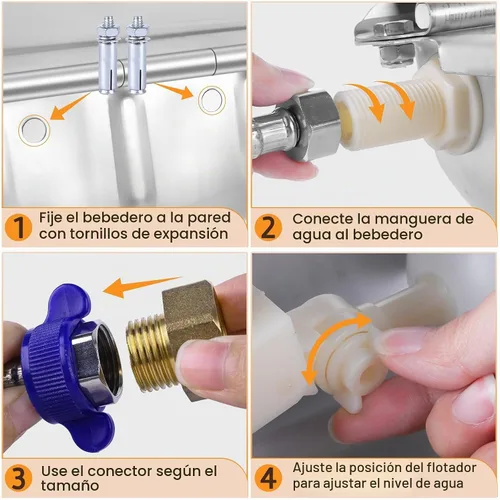 Vista 6 de 2 piezas automático de agua potable para animales, alimentador de agua de acero inoxidable, dispensador de perro de granja, kit de llenado