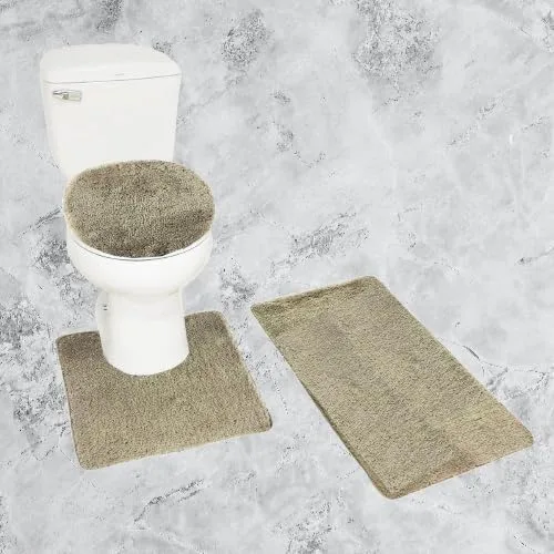 Vista 7 de Juego de 3 alfombras de baño de felpilla antideslizantes, tamaño mediano, alfombra para contraparte y tapa de inodoro #6 (azul aguamarina)