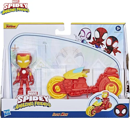 Vista 8 de Spidey and His Amazing Friends, Iron Man - Figura de acción y juguete para motocicleta, juguetes preescolares de superhéroes de Marvel para niños